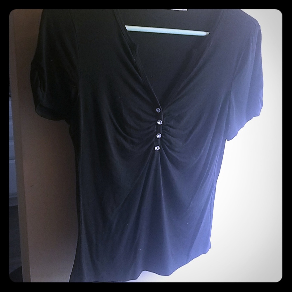 Black short sleeve Swarovski top